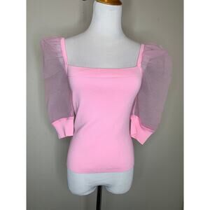 Bar III Pink Sheer Puff Sleeve Top Sz Small